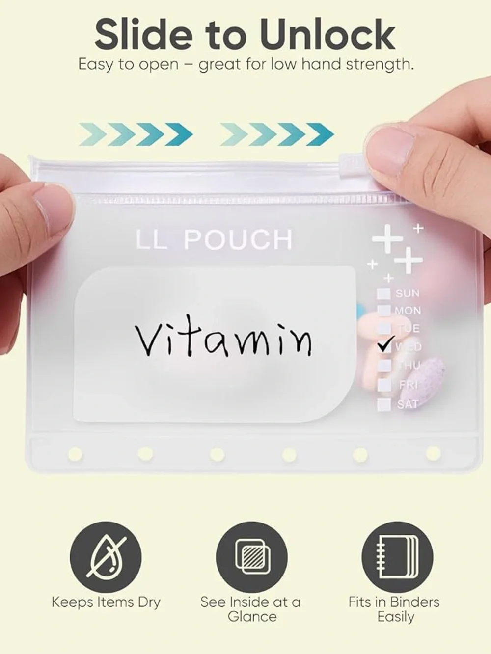 NEW Lerine 7-Day Zippered Pill Pouch Set with Ring Binder, BPA-Free, Green